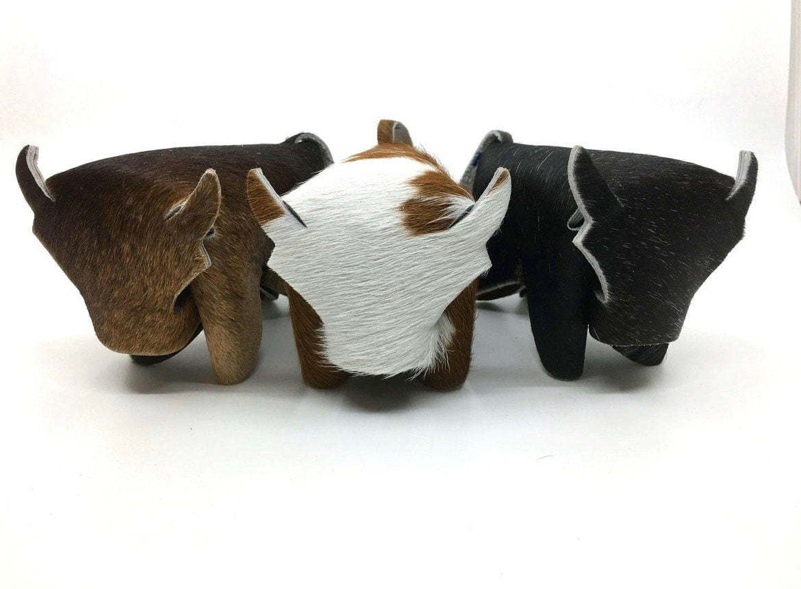Cowhide Hair-On Bull Figurines Bi-Color