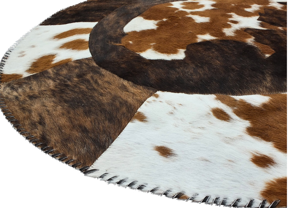 Bison Cowhide Rug Handcrafted Star Patchwork - Natural Leather - Rustic Eco-Friendly Decor - Size: Large