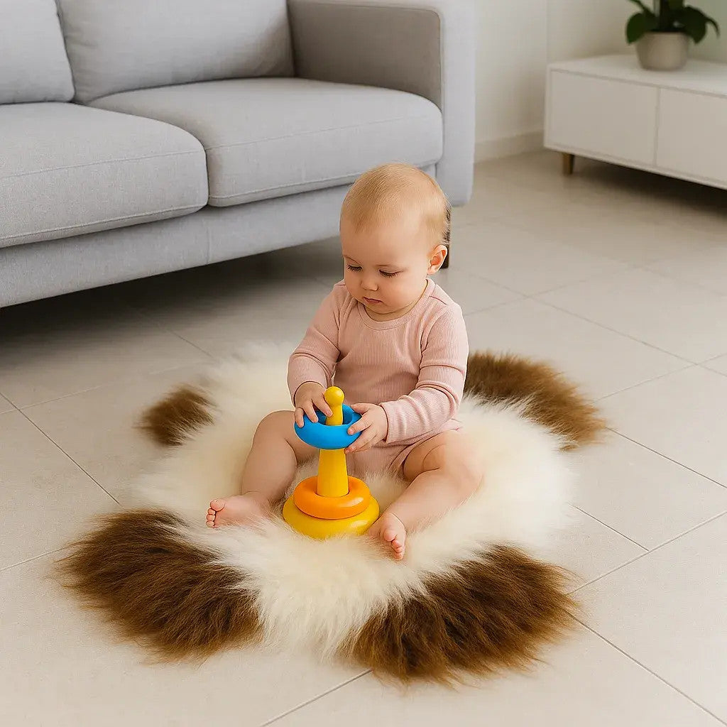 Norwegian Viking Heritage Sheepskin Throw | Spotted Brown & White Long Wool – 4' x 2.5' Feet