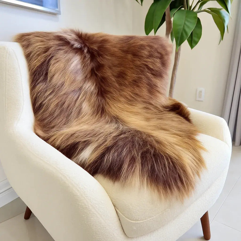 Norwegian Viking Heritage Sheepskin Throw | Solid Brown Long Wool – 4' x 2.5' Feet
