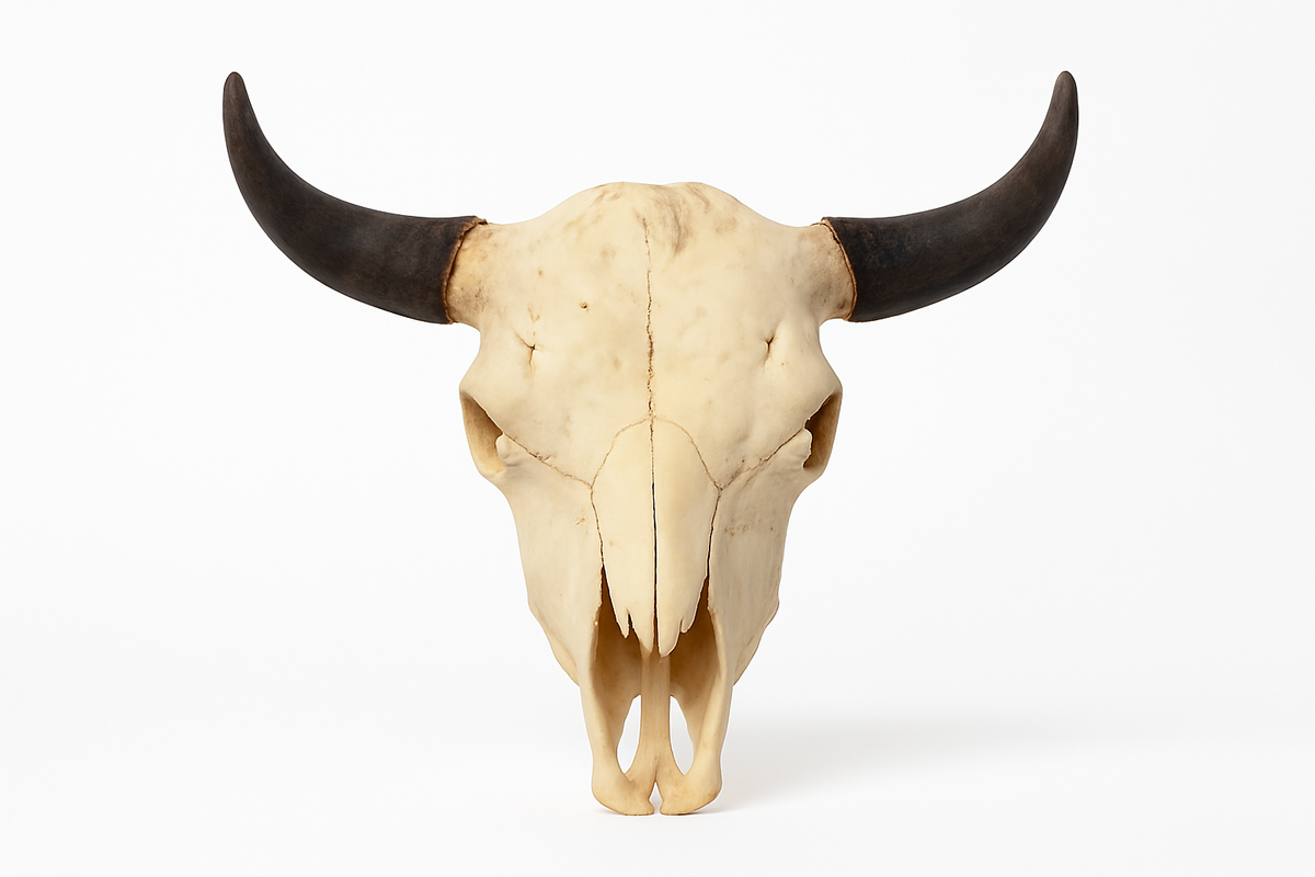 American Bison Skull | Weathered Bone & Dark Horns – 2 ft