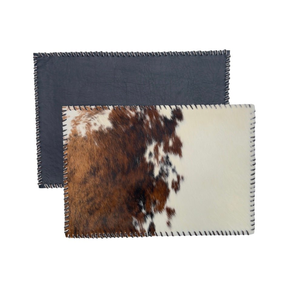 Round Cowhide Hair-On Placemat Set | Multi-Color & Laced Leather Edges
