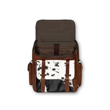 Leather Backpacks Combined With Hair On Cowhide Leather Brown