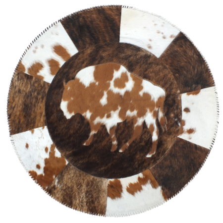 Trahide 3.5ft Round Cowhide Rug with Handcrafted Bison Inlay | Western Decor