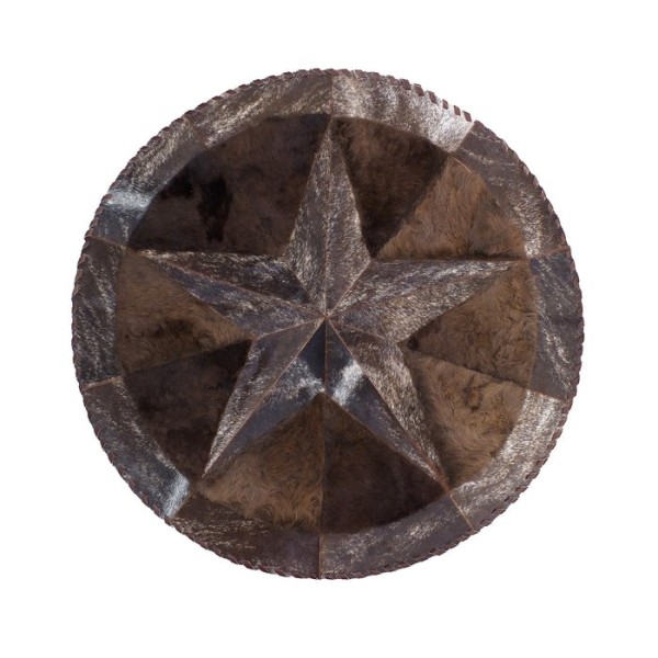 Cowhide Rug Hair-On Round Star Design with Bison Accents - Premium Natural Home Decor