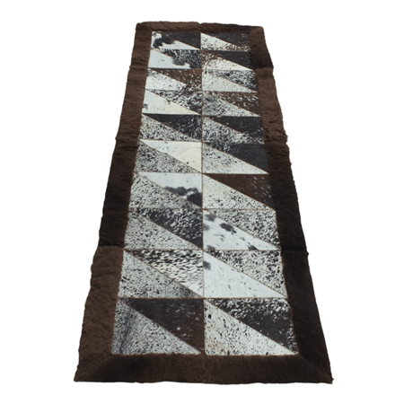 Rectangular Patchwork Rug with Cowhides & Bison Borders 2 x 6 Feet