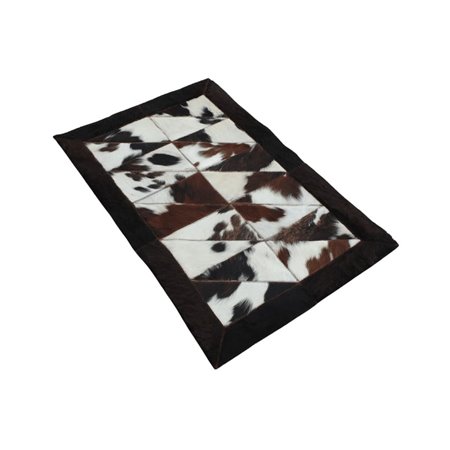 TRAHIDE - Rectangular Patchwork Rug - Cow Hide Center with Bison Borders - 2x3 Feet - Premium Quality - Rustic Home Decor