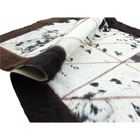 TRAHIDE - Rectangular Patchwork Rug - Cow Hide Center with Bison Borders - 2x3 Feet - Premium Quality - Rustic Home Decor