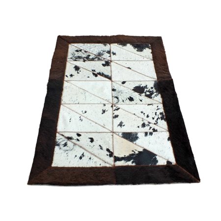 TRAHIDE - Rectangular Patchwork Rug - Cow Hide Center with Bison Borders - 2x3 Feet - Premium Quality - Rustic Home Decor