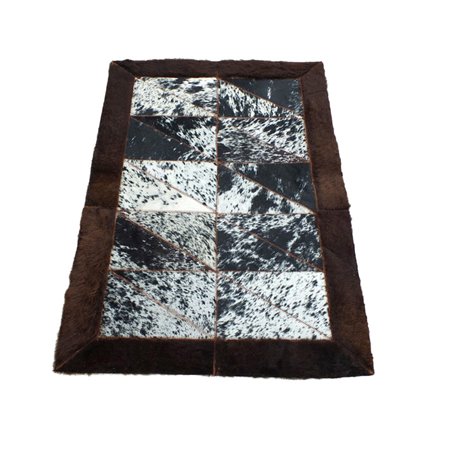 TRAHIDE - Rectangular Patchwork Rug - Cow Hide Center with Bison Borders - 2x3 Feet - Premium Quality - Rustic Home Decor