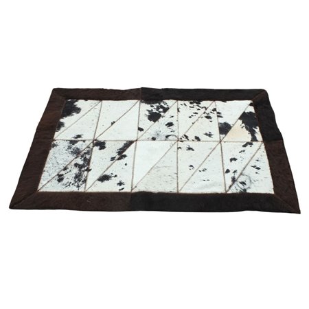 TRAHIDE - Rectangular Patchwork Rug - Cow Hide Center with Bison Borders - 2x3 Feet - Premium Quality - Rustic Home Decor