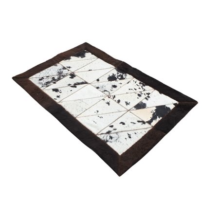 TRAHIDE - Rectangular Patchwork Rug - Cow Hide Center with Bison Borders - 2x3 Feet - Premium Quality - Rustic Home Decor