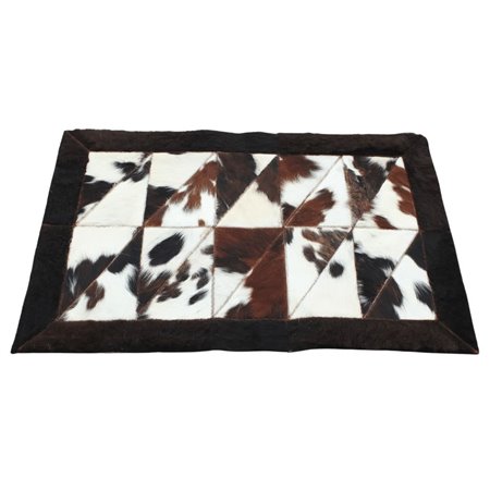 TRAHIDE - Rectangular Patchwork Rug - Cow Hide Center with Bison Borders - 2x3 Feet - Premium Quality - Rustic Home Decor