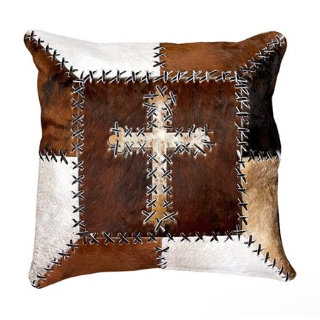 Cowhide Pillow Patchwork Cross