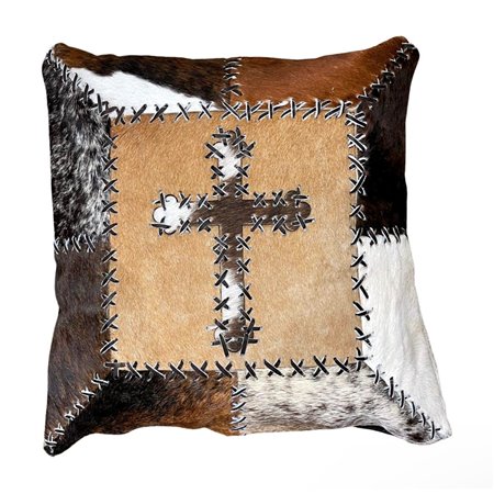 Cowhide Pillow Patchwork Cross