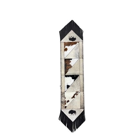 Cowhide Hair-On Table Runner With Leather Fringe & Design