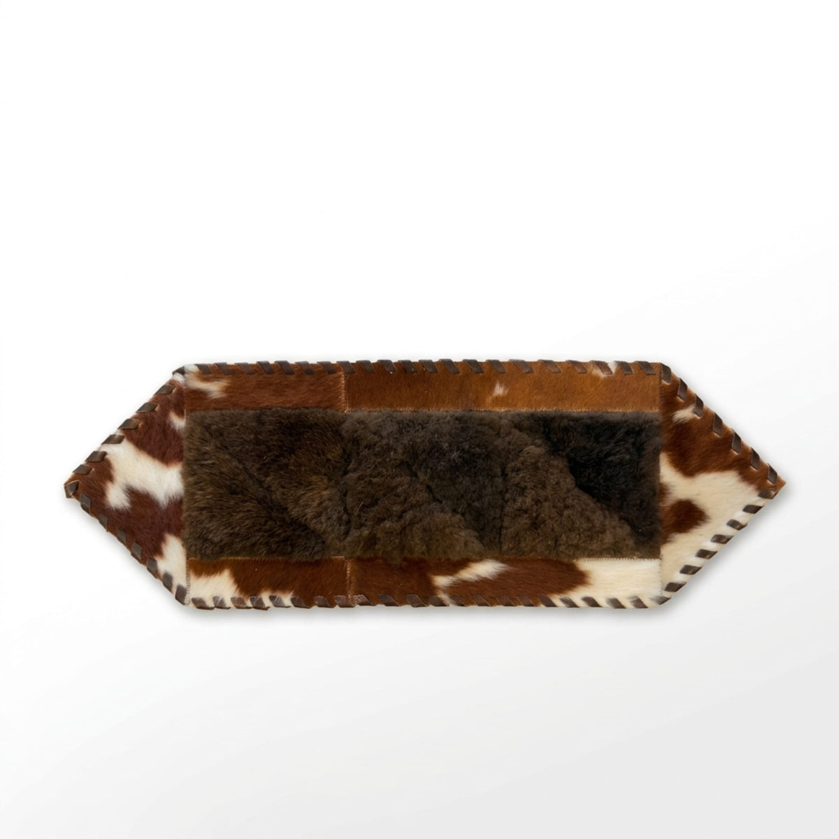 Cowhide Table Runner | Brown & White Hair-On – Single Hide 1' x 3' — front view on white background