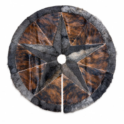 Cowhide Christmas Tree Skirt | Brindle Hair-On – Round 3.5 Ft — front view on white background