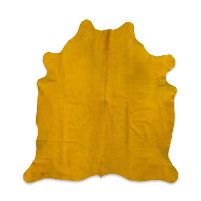 Cowhide Rug | Solid Yellow Hair-On – Large 7x6 Ft — front view on white background