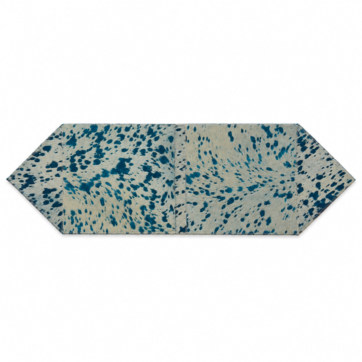 Cowhide Table Runner | White with Turquoise Acid-Washed Hair-On – Brazilian 4x1 Ft — front view on white background