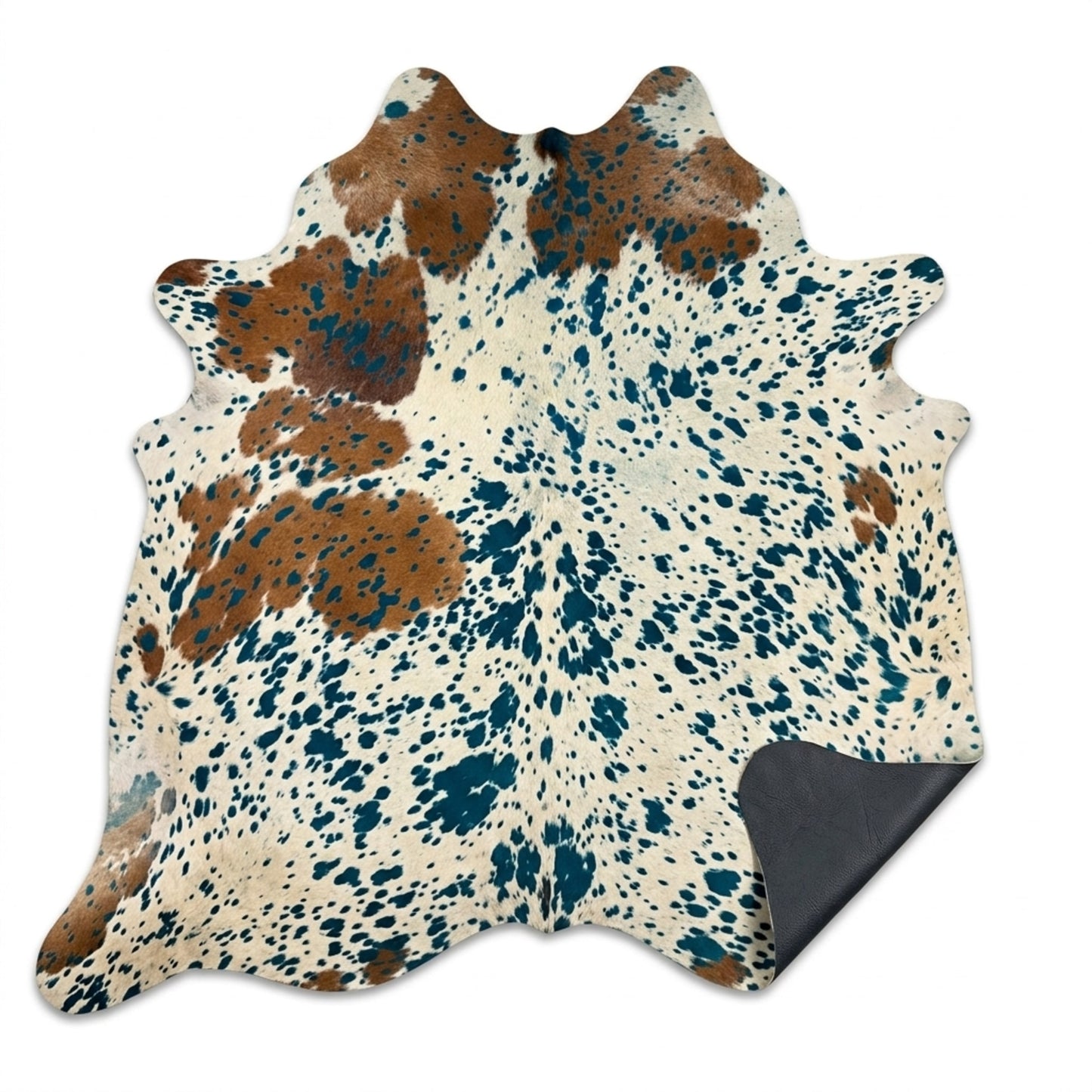 Cowhide Rug | Acid Wash White & Brown Turquoise – Brazilian 7x6 ft — front view on white background