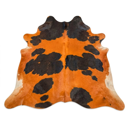 Cowhide Brazilian Rug | Orange and Black Dyed Hair-On – 7.5x6.5 Ft Statement — front view on white background