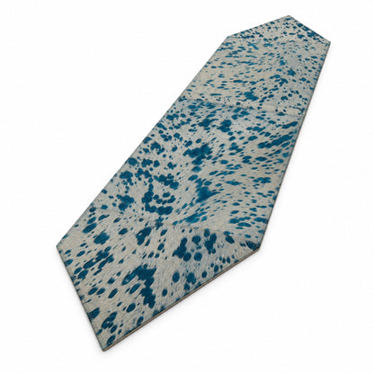 Cowhide Table Runner | White with Turquoise Acid-Washed Hair-On – Brazilian 4x1 Ft — three-quarter angle view on white