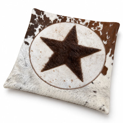Bison & Cowhide Pillow Cover | Tricolor Hair-On – Black & Brown Speckled, 20 x 20 In — three-quarter angle view on white