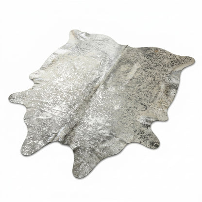Cowhide Hair-On Rug | Colombian Metallic Silver Acid Wash Large — three-quarter angle view on white