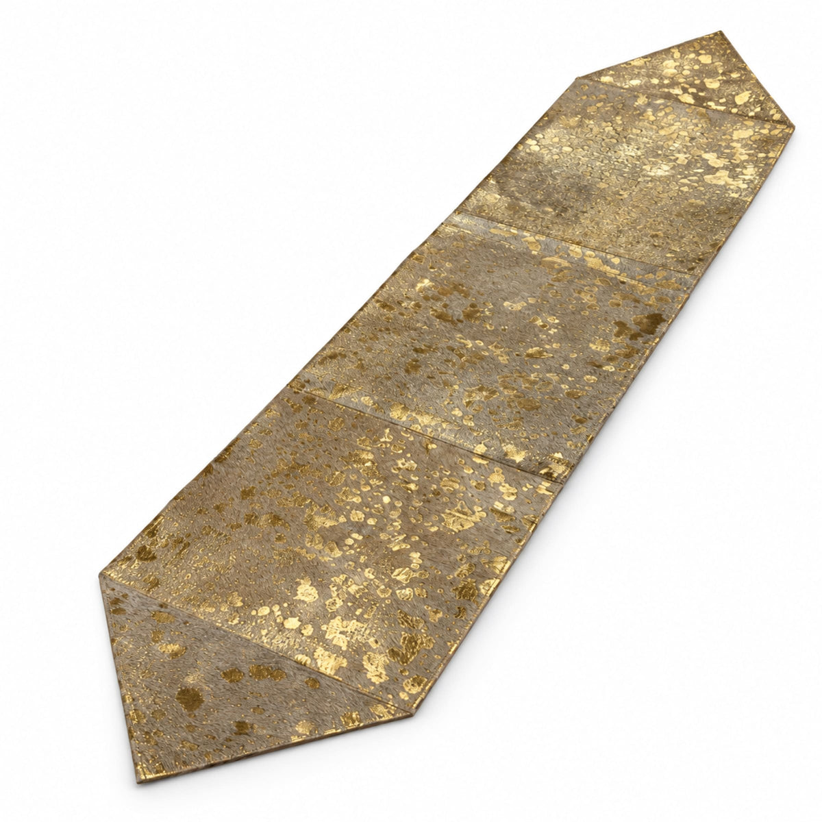 Cowhide Table Runner | Gold Acid-Washed Hair-On – Brazilian Patchwork — three-quarter angle view on white