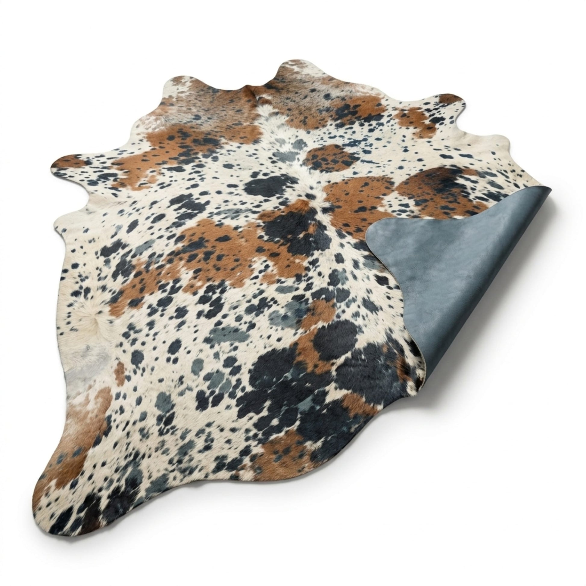 Cowhide Rug | Acid Wash White & Brown Turquoise – Brazilian 7x6 ft — three-quarter angle view on white