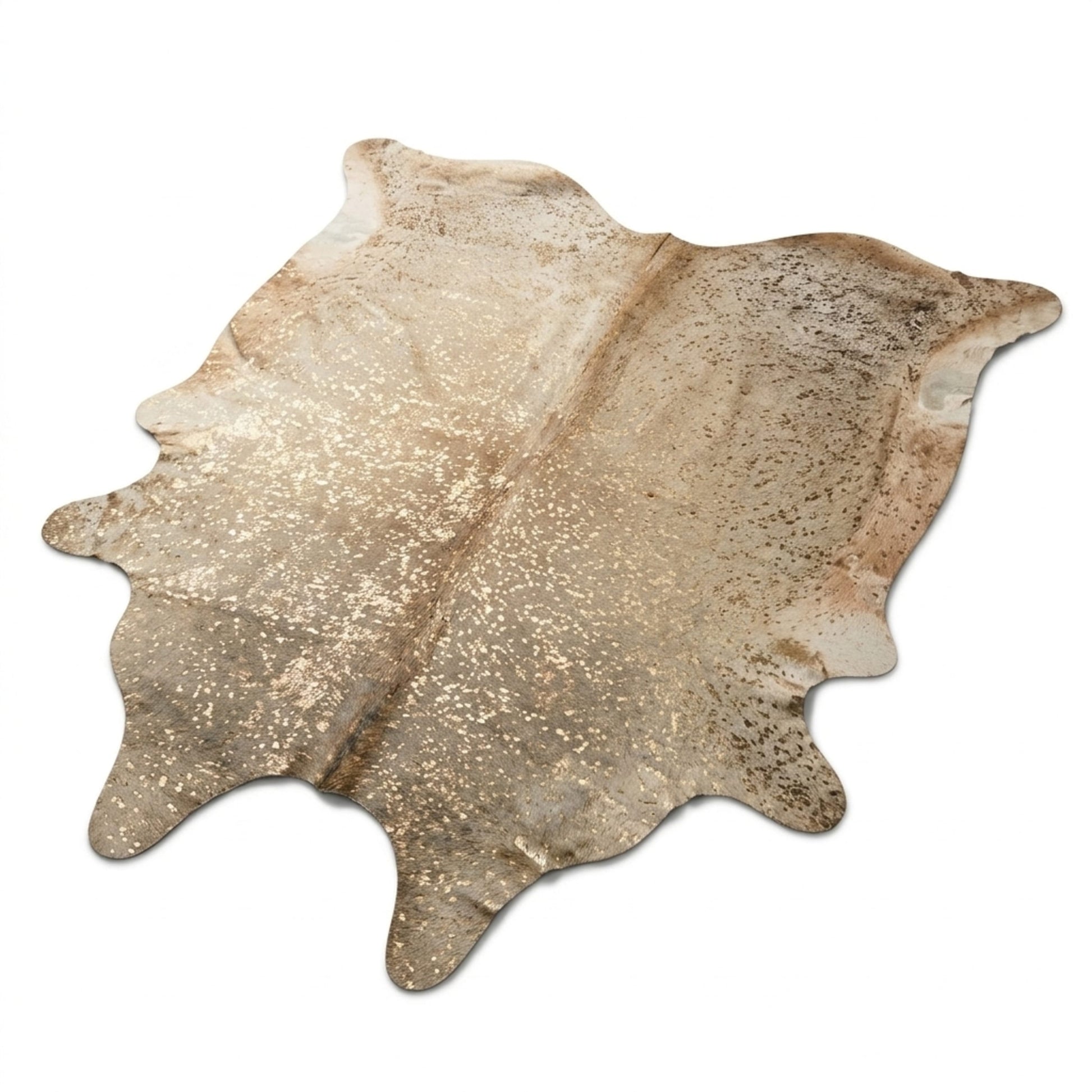 Cowhide Hair-On Rug | Colombian Metallic Gold Acid Wash Large — three-quarter angle view on white