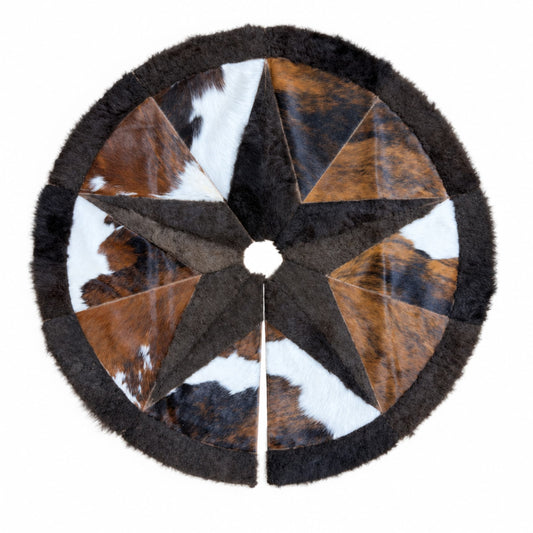 Cowhide Christmas Tree Skirt | Tricolor – 3.5 & 5 Ft — 02 under tree