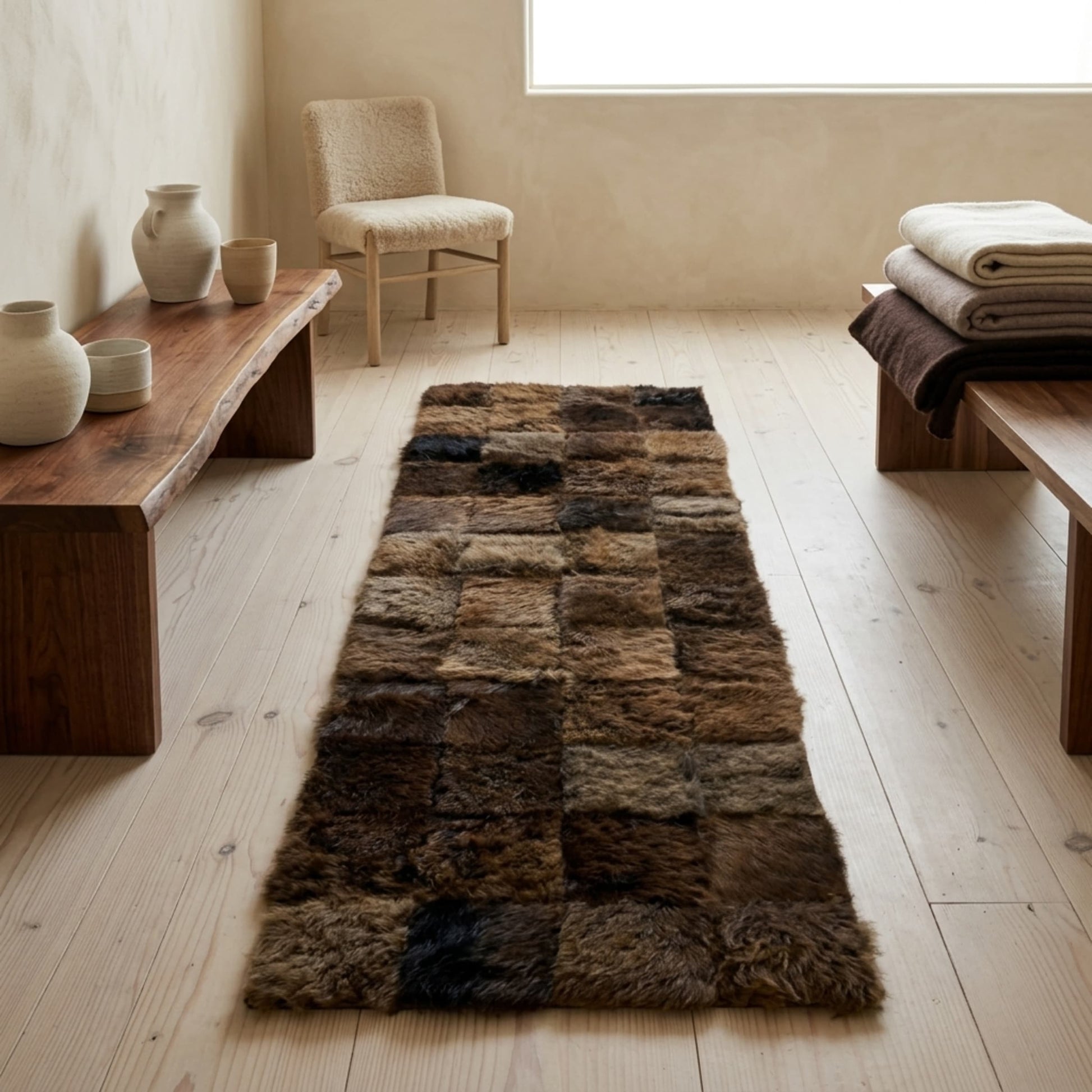 Bison Hide Rug | Hair-On 2x6 Ft – Natural American Buffalo styled in a contemporary home setting