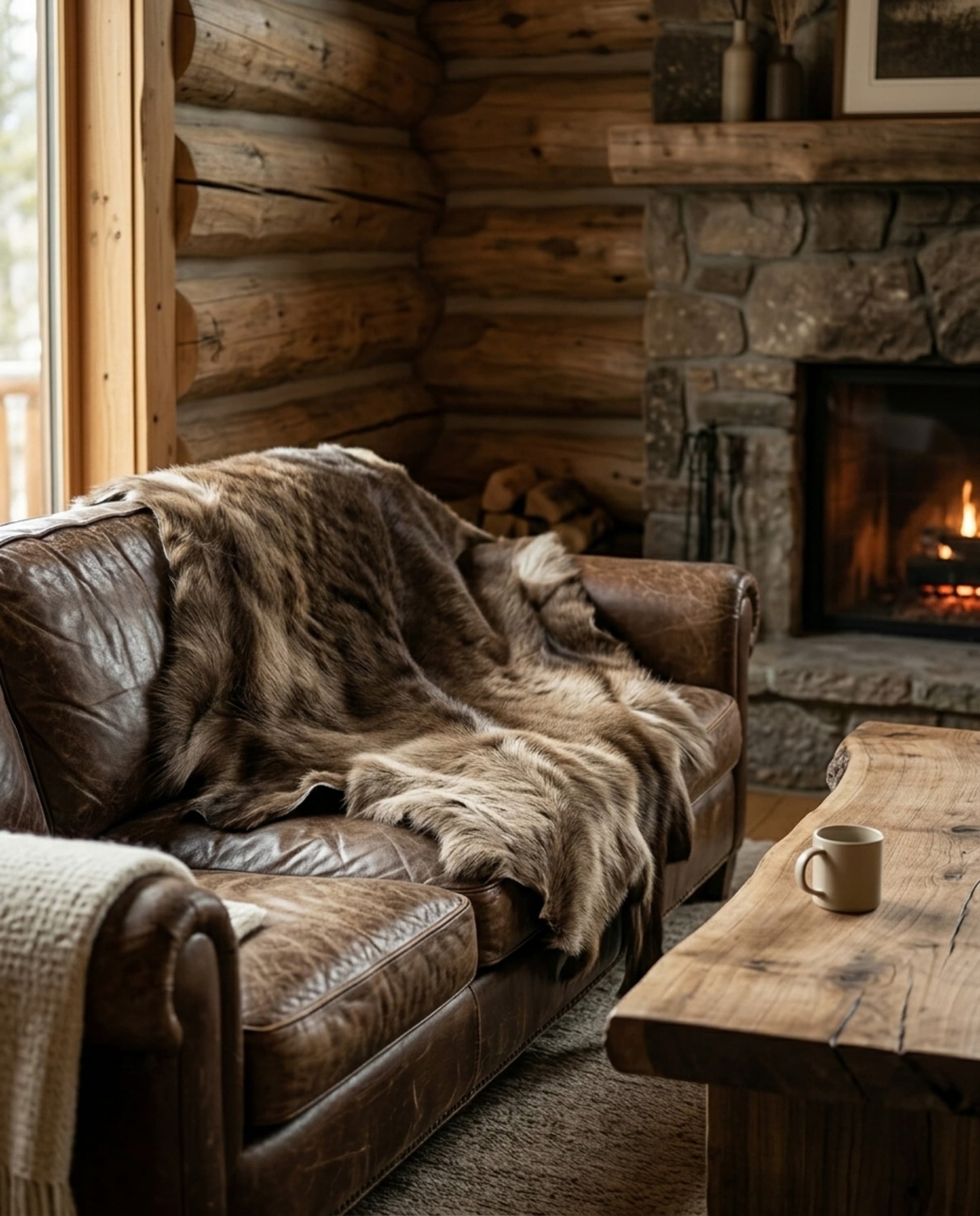 Elk Hide Rug | Icelandic Hair-On – Natural 4.5 x 3.5 Ft styled in a contemporary home setting