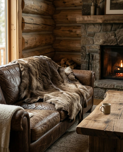 Elk Hide Rug | Icelandic Hair-On – Natural 4.5 x 3.5 Ft styled in a contemporary home setting