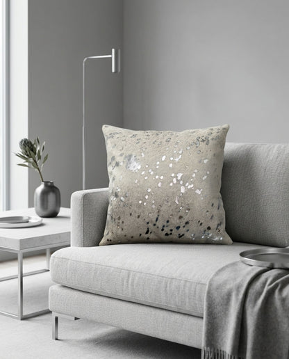Cowhide Pillow | Metallic White Hair-On – 20x20 in
