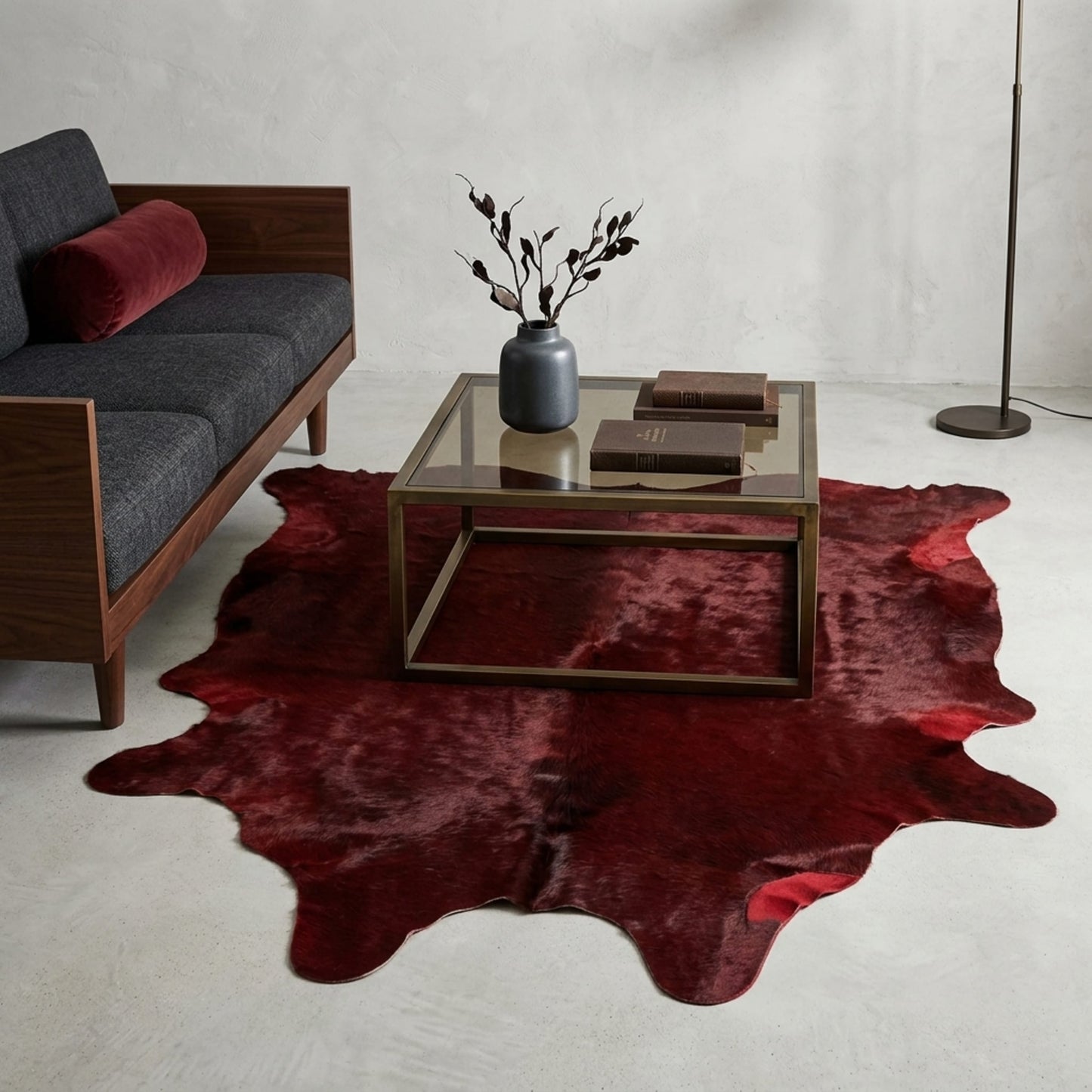 Cowhide Rug | Red Dyed Hair-On – 6x5 Ft Single Hide — 03 living room