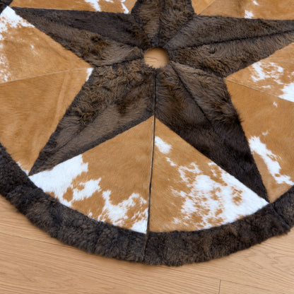 Leather Christmas Tree Skirt | Brown & White – Bison & Cowhide, 3.5 Ft — 04 opening detail