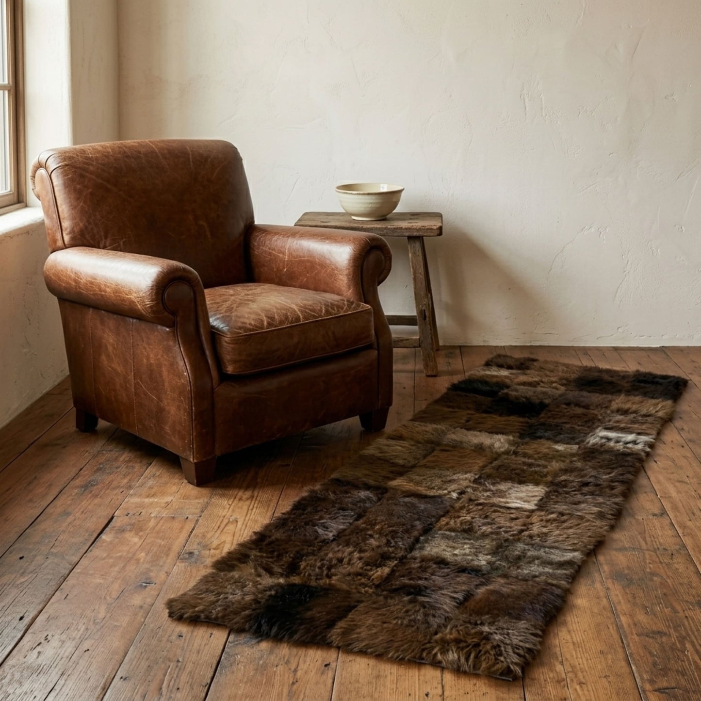 Bison Hide Rug | Hair-On 2x6 Ft – Natural American Buffalo — size reference next to furniture