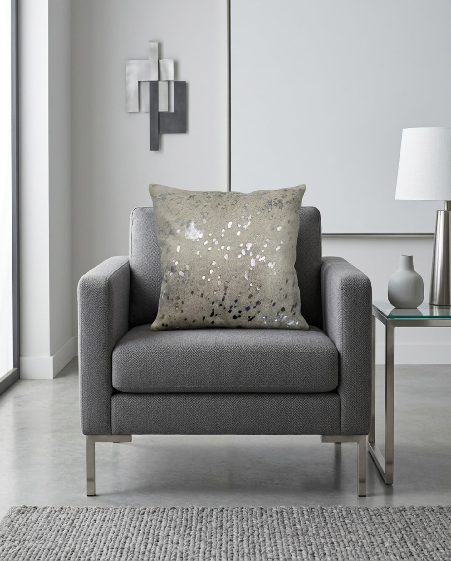 Cowhide Pillow | Metallic White Hair-On – 20x20 in