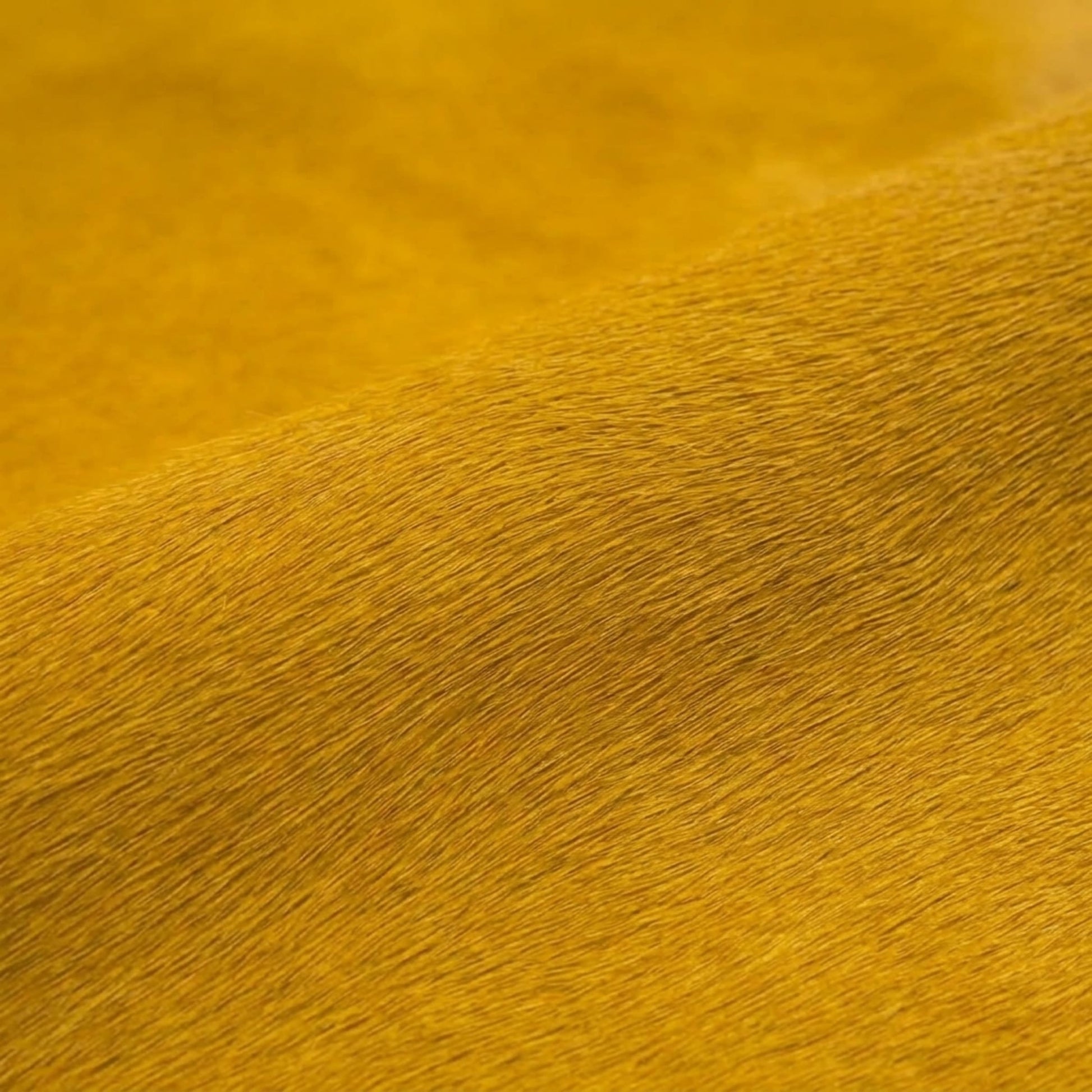 Cowhide Rug | Solid Yellow Hair-On – Large 7x6 Ft — close-up of the surface texture