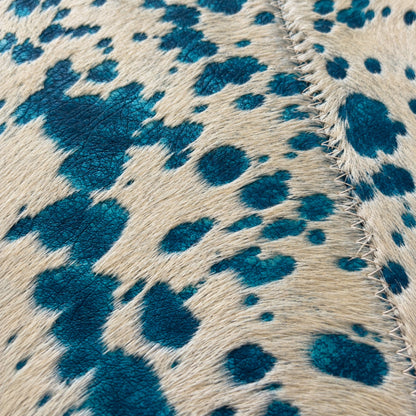 Cowhide Table Runner | White with Turquoise Acid-Washed Hair-On – Brazilian 4x1 Ft — close-up of the surface texture