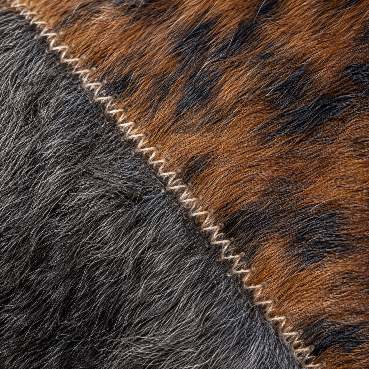 Cowhide Christmas Tree Skirt | Brindle Hair-On – Round 3.5 Ft — close-up of the surface texture