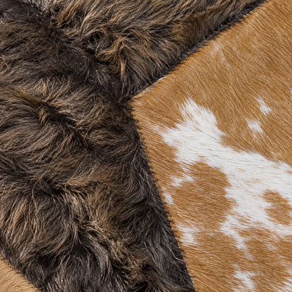 Leather Christmas Tree Skirt | Brown & White – Bison & Cowhide, 3.5 Ft — close-up of the surface texture