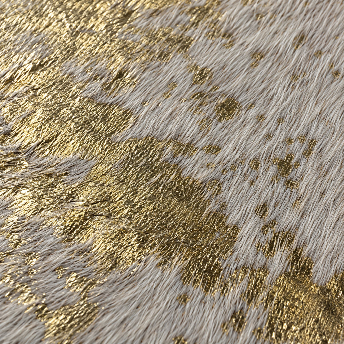 Cowhide Table Runner | Gold Acid-Washed Hair-On – Brazilian Patchwork — close-up of the surface texture