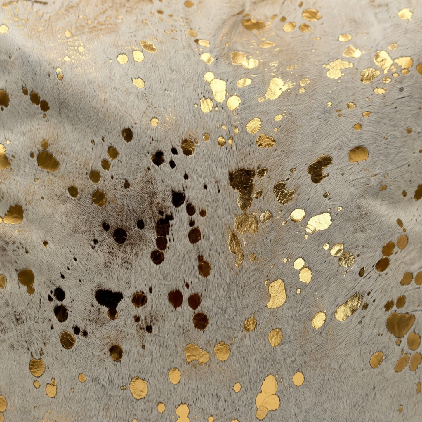Cowhide Pillow Cover | Metallic Gold & Beige – Hair-On 20x20 — close-up of the surface texture