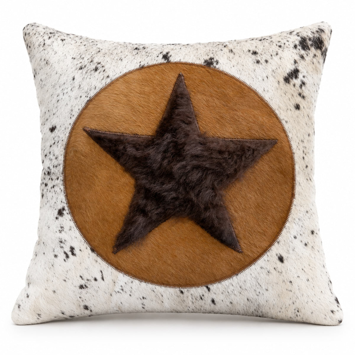 Bison & Cowhide Pillow Cover | Tricolor Hair-On – Black & Brown Speckled, 20 x 20 In