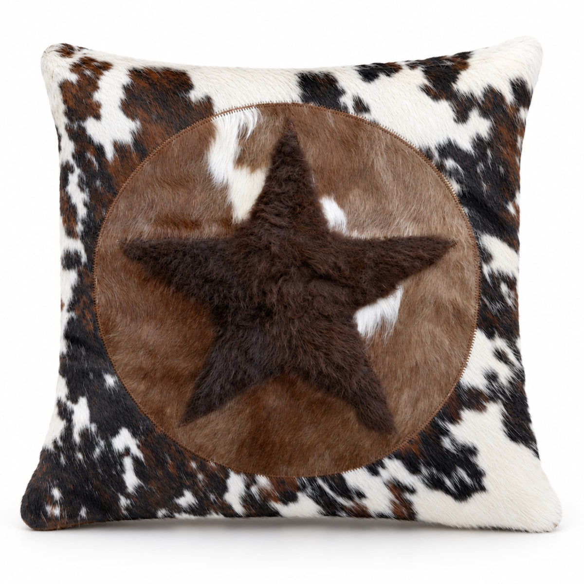 Bison & Cowhide Pillow Cover | Tricolor Hair-On – Black & Brown Speckled, 20 x 20 In