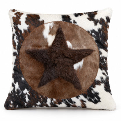 Bison & Cowhide Pillow Cover | Tricolor Hair-On – Black & Brown Speckled, 20 x 20 In